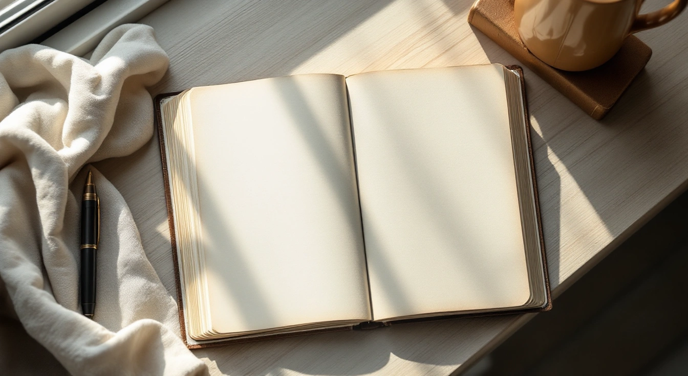 Unmarked pages and neutral study materials on a quiet desk.