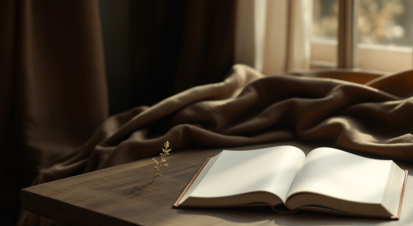 An open book on a softly lit table.