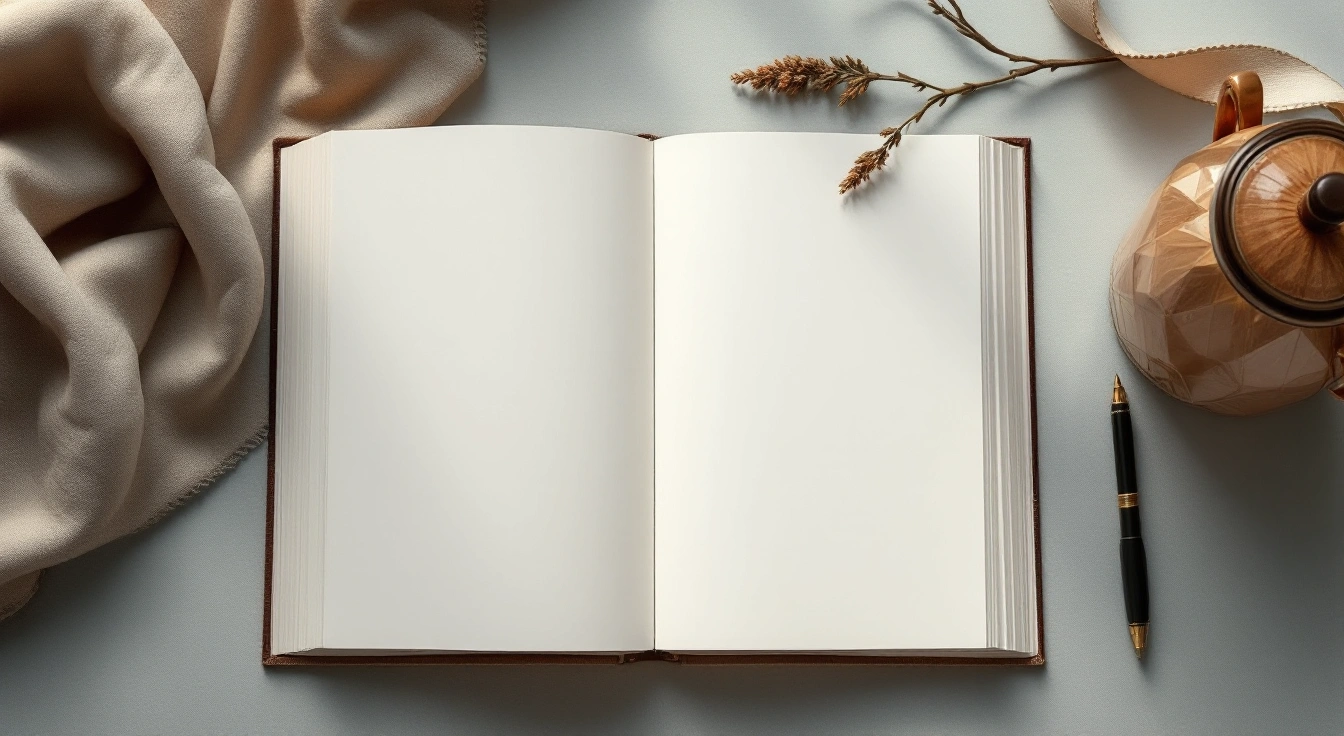 An open book on a softly lit table.