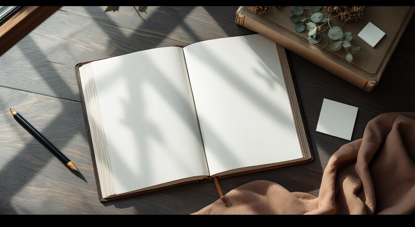 An open notebook among neutral study materials.