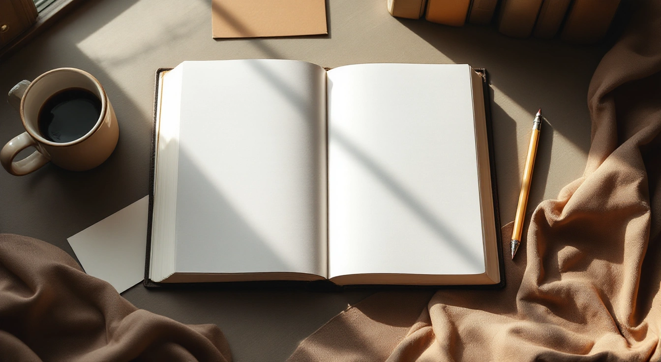 An open notebook among neutral study materials.
