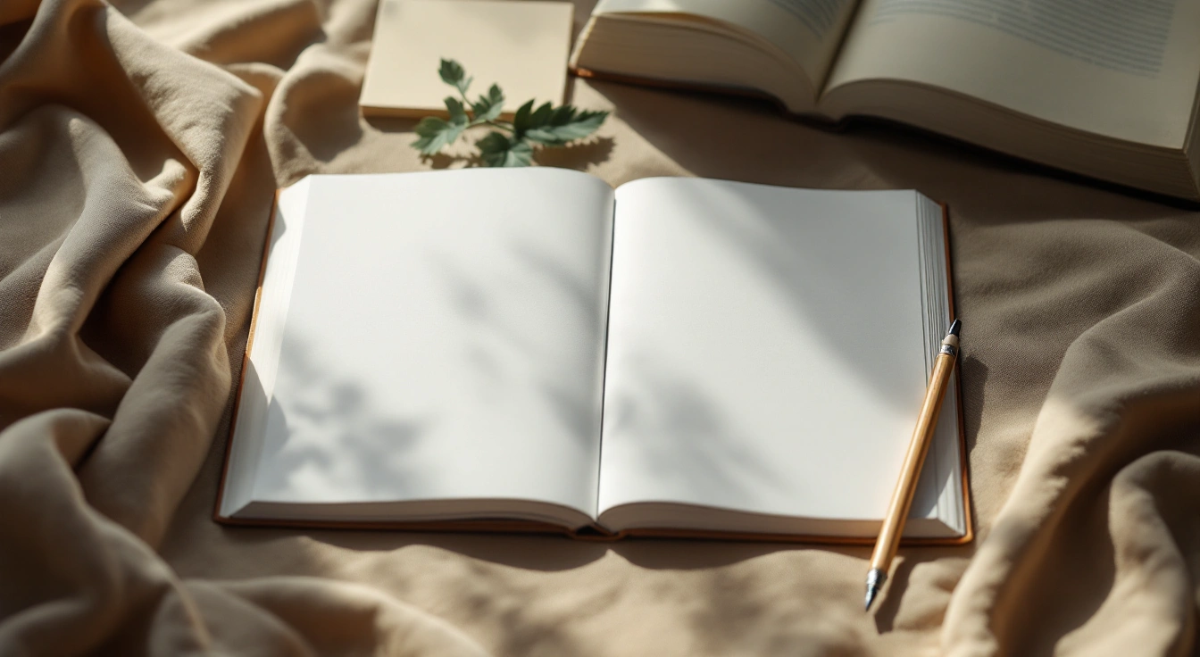 An open notebook among neutral study materials.