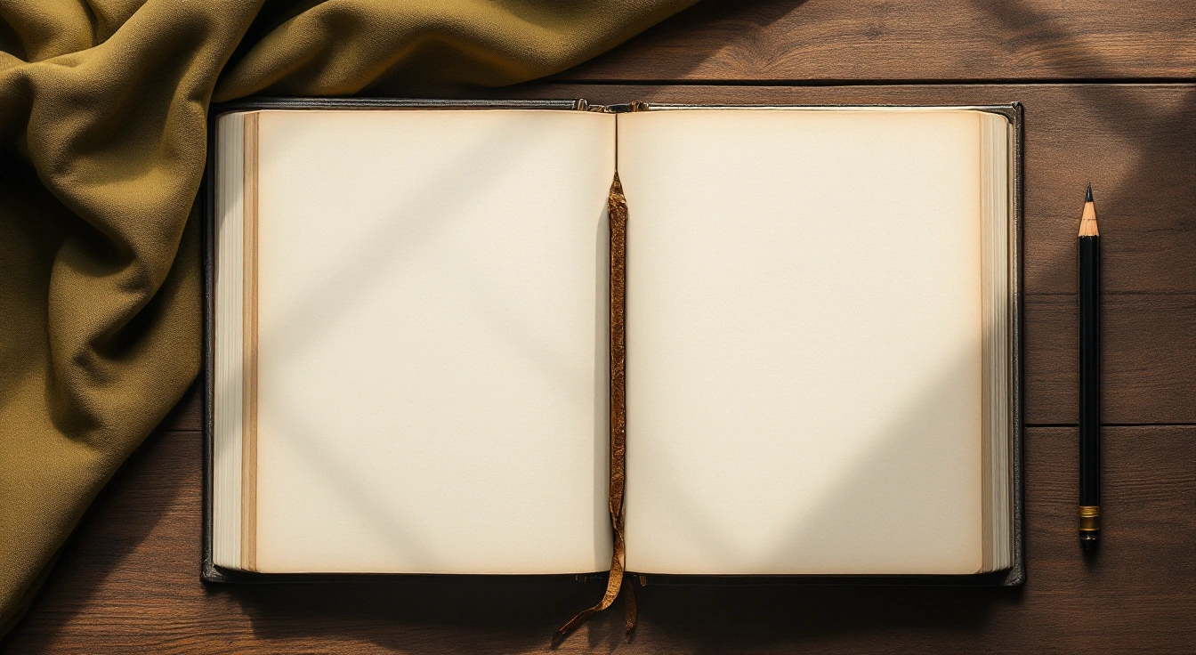 An open notebook among neutral study materials.