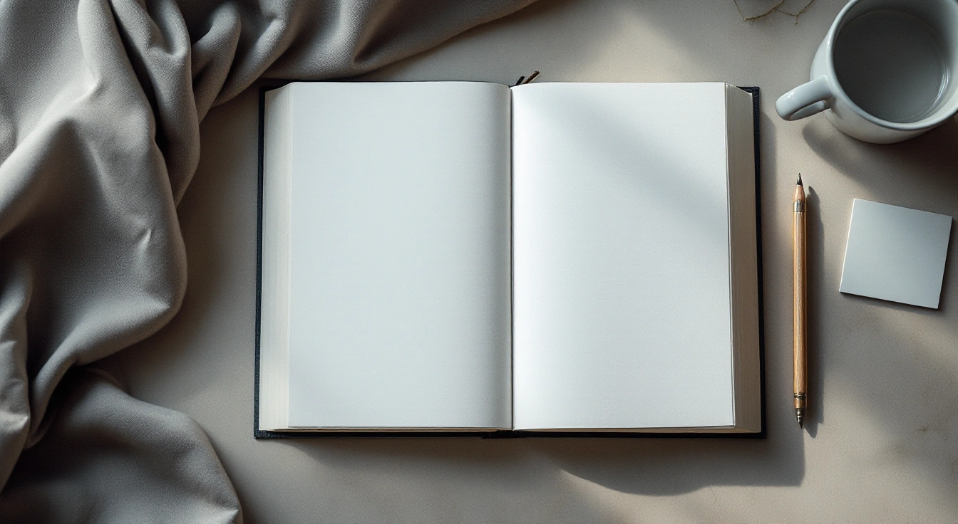 An open book, blank index cards and a magnifier.