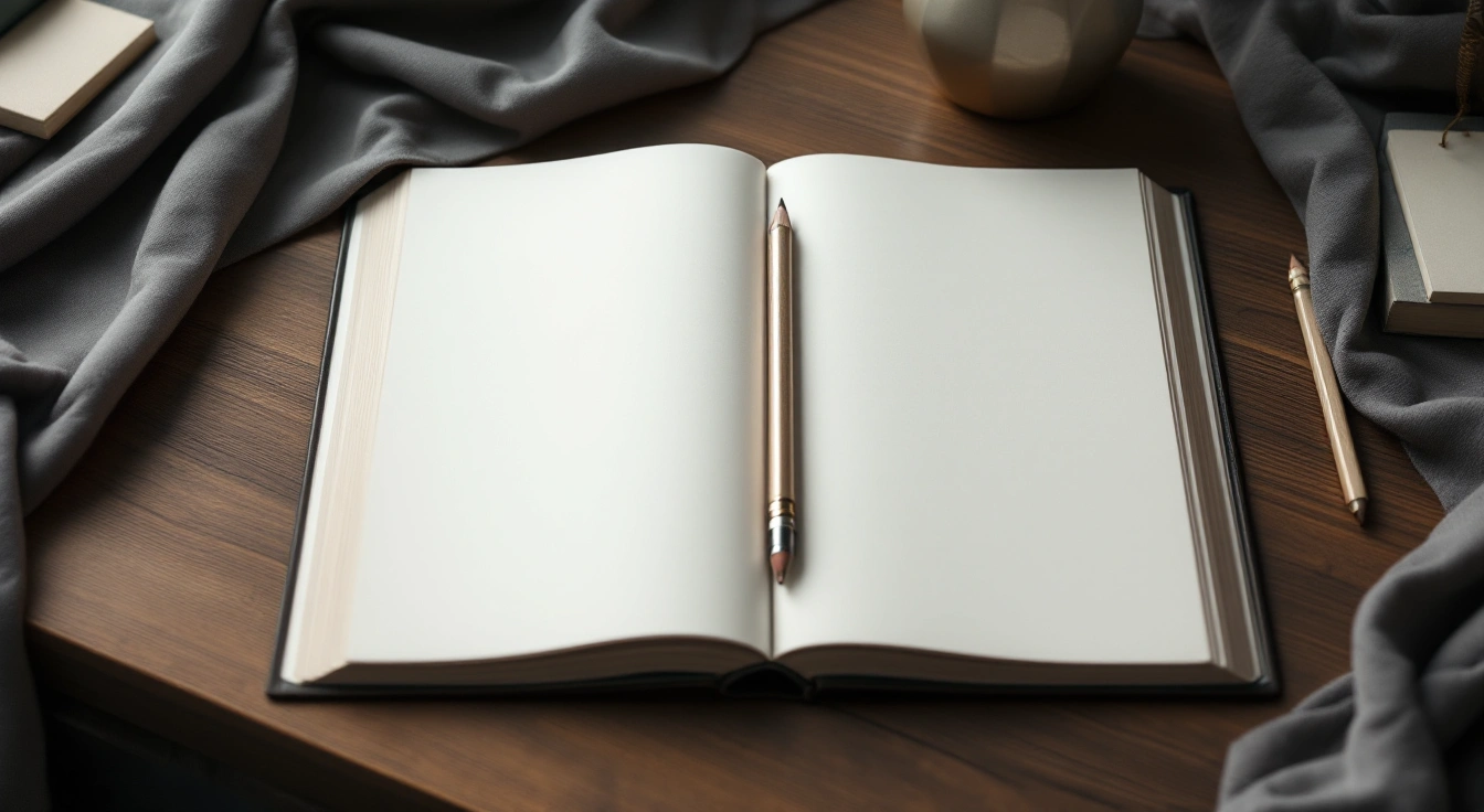 An open notebook among neutral study materials.