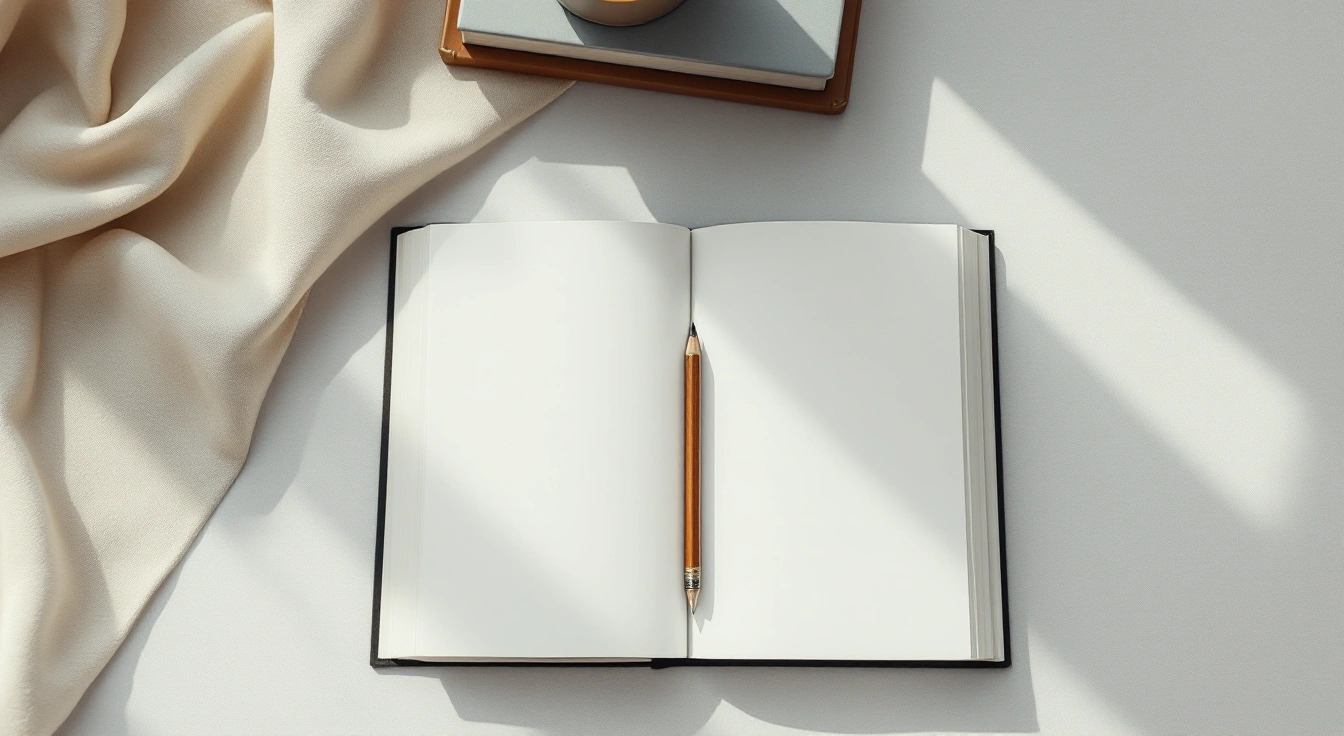 An open notebook among neutral study materials.